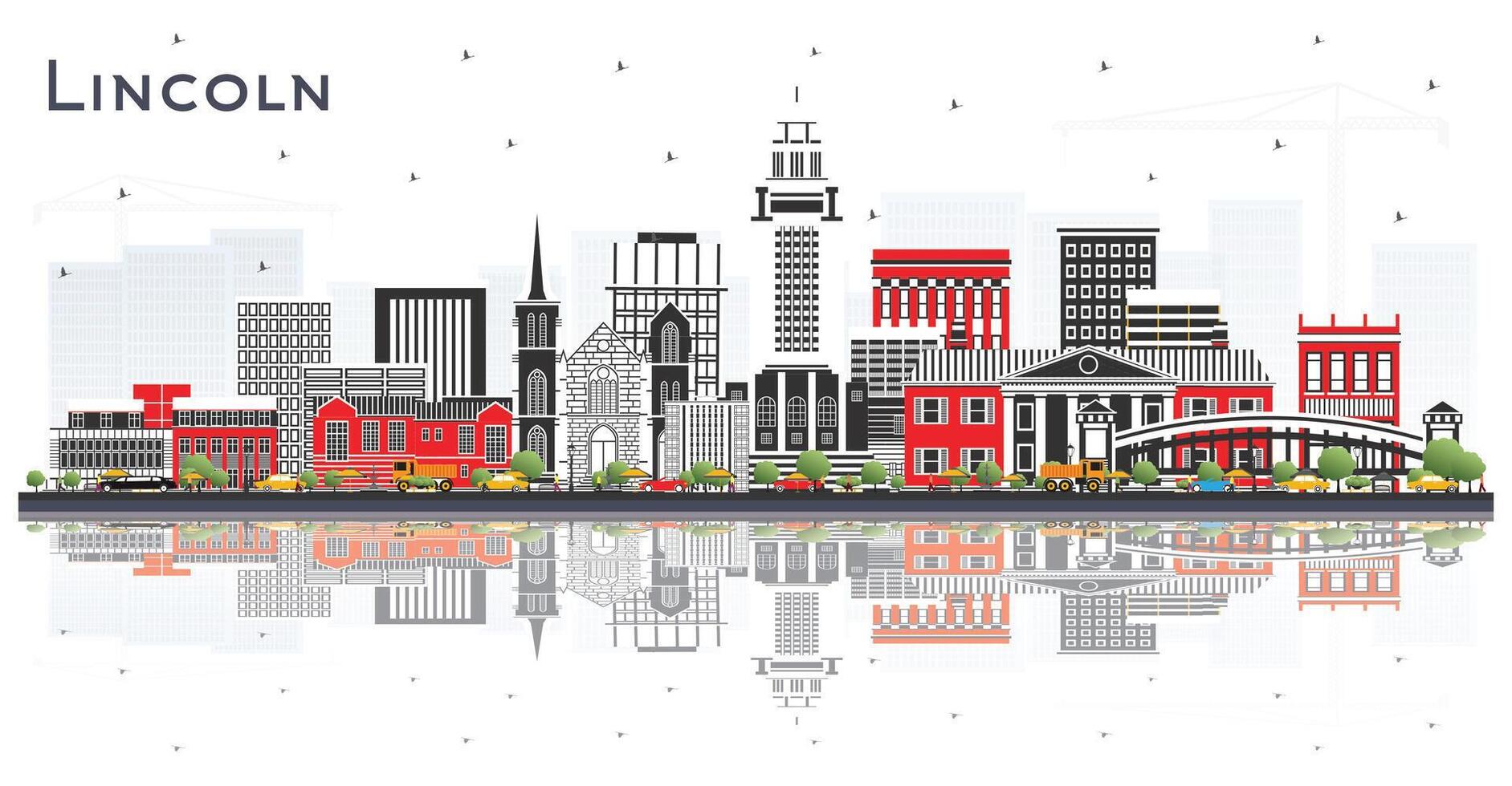 Lincoln Nebraska City Skyline with Color Buildings and reflections Isolated on White. Tourism Concept with Historic Architecture. Lincoln USA Cityscape with Landmarks. vector