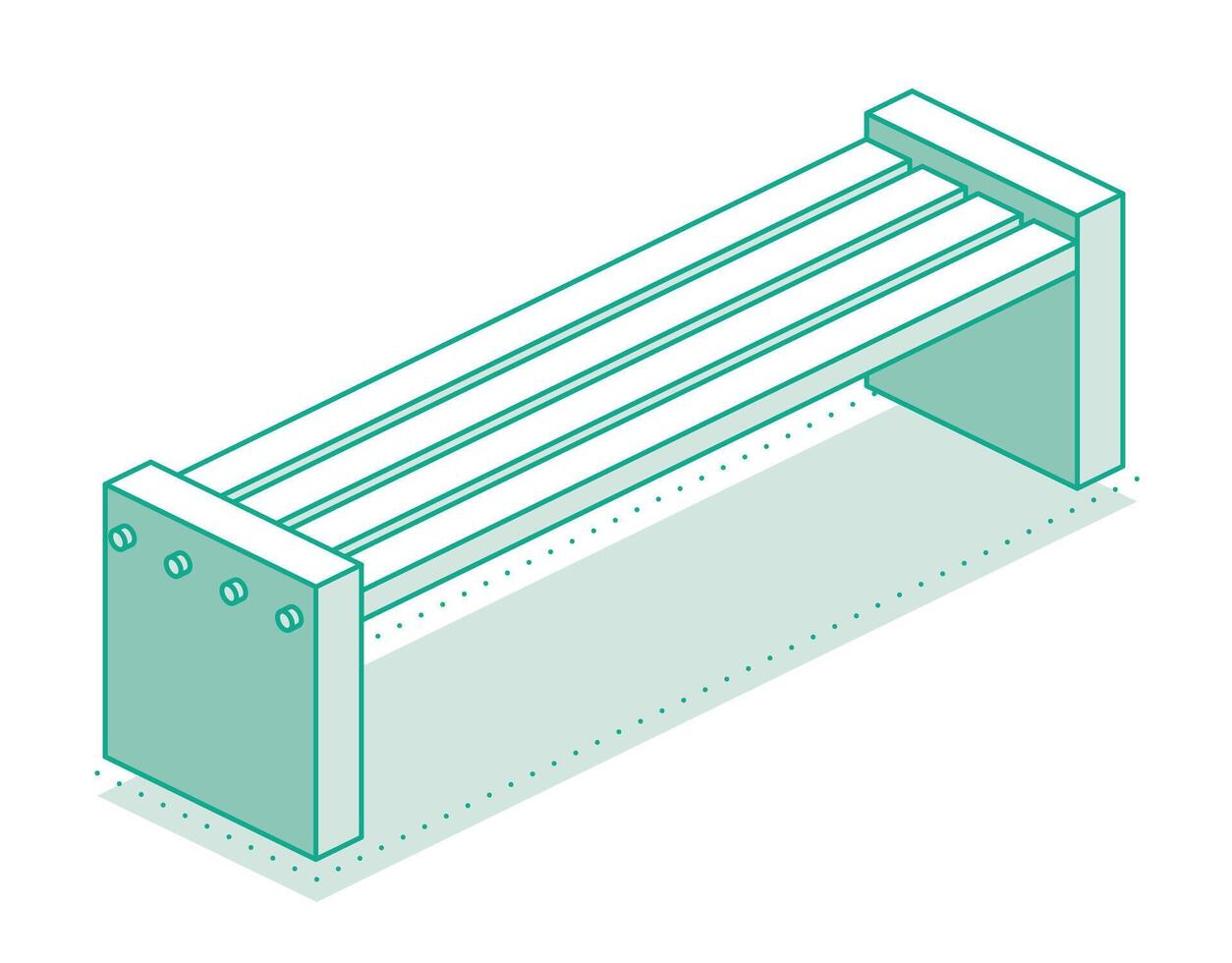 Isometric outline modern street bench. Minimalist object isolated on clean white background. Perfect for representing public spaces, urban planning, and modern architecture. vector