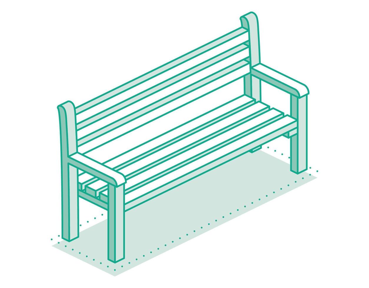 Isometric outline modern street bench. Minimalist object isolated on clean white background. Perfect for representing public spaces, urban planning, and modern architecture. vector