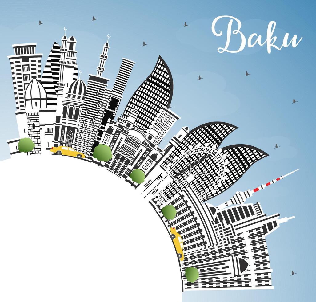 Baku Azerbaijan City Skyline with Color Buildings, Blue Sky and Copy Space. Baku Cityscape with Landmarks. Business Travel and Tourism Concept with Historic Architecture. vector