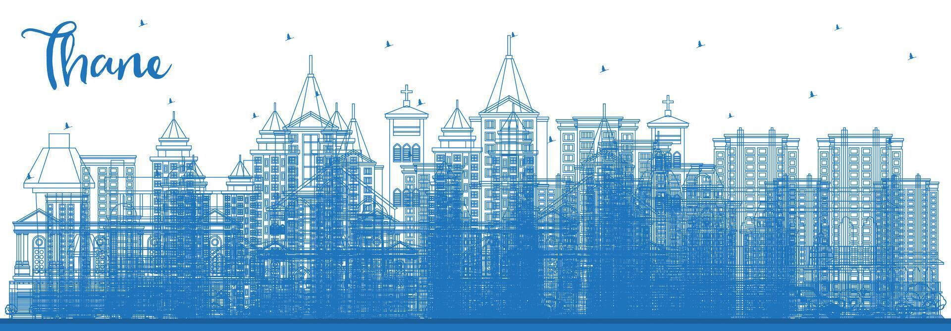 Outline Thane India City Skyline with Blue Buildings. Business Travel and Tourism Concept with Historic and Modern Architecture. Thane Cityscape with Landmarks. vector