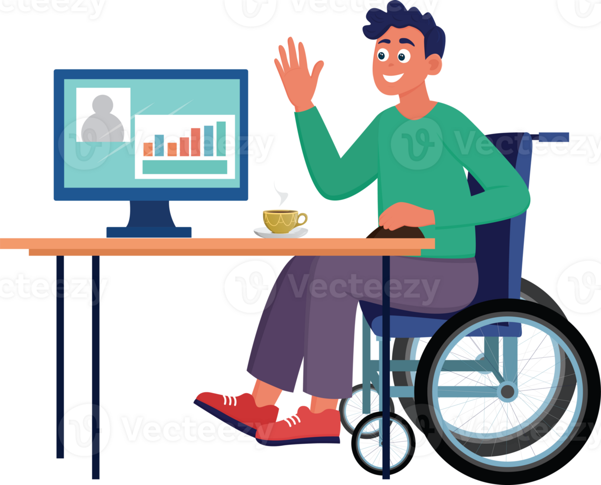 Disabled person sitting in a wheelchair doing business work png