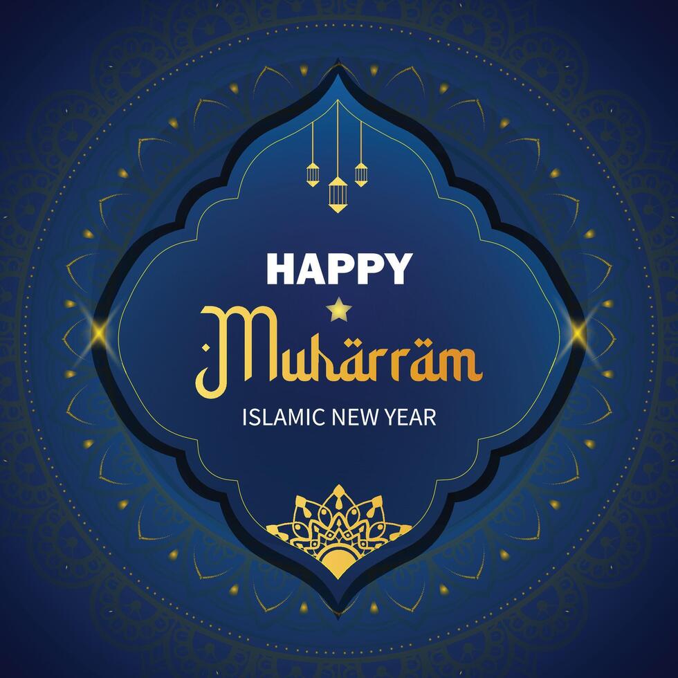 Happy Muharram Islamic New Hijri Year black background. Modern abstract illustration template design vector