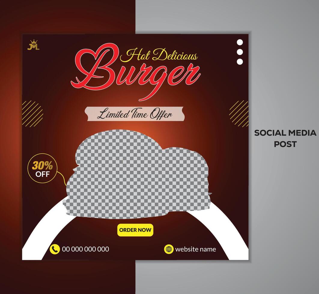 Delicious burger social media post template. Restaurant Burger Social Media Post Design vector