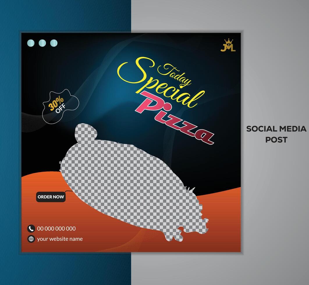 Delicious pizza social media post template design, Social media post template. vector