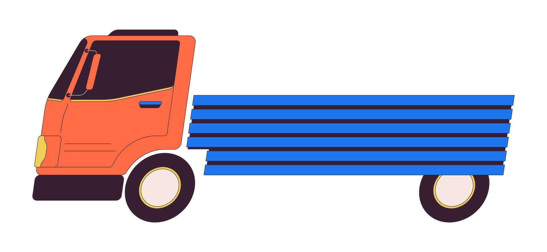 Driving lorry 2D linear cartoon object. Freights delivery service. Truck with trailer isolated line element white background. Goods shipping industry color flat spot illustration vector