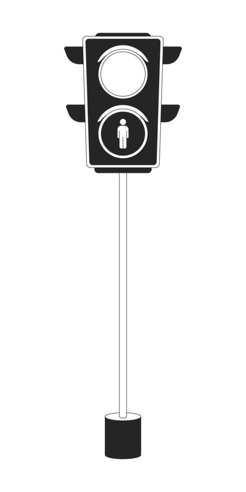 Traffic light with stop symbol black and white 2D line cartoon object. Equipment of road control solated outline item. Driving safety in city area monochromatic flat spot illustration vector