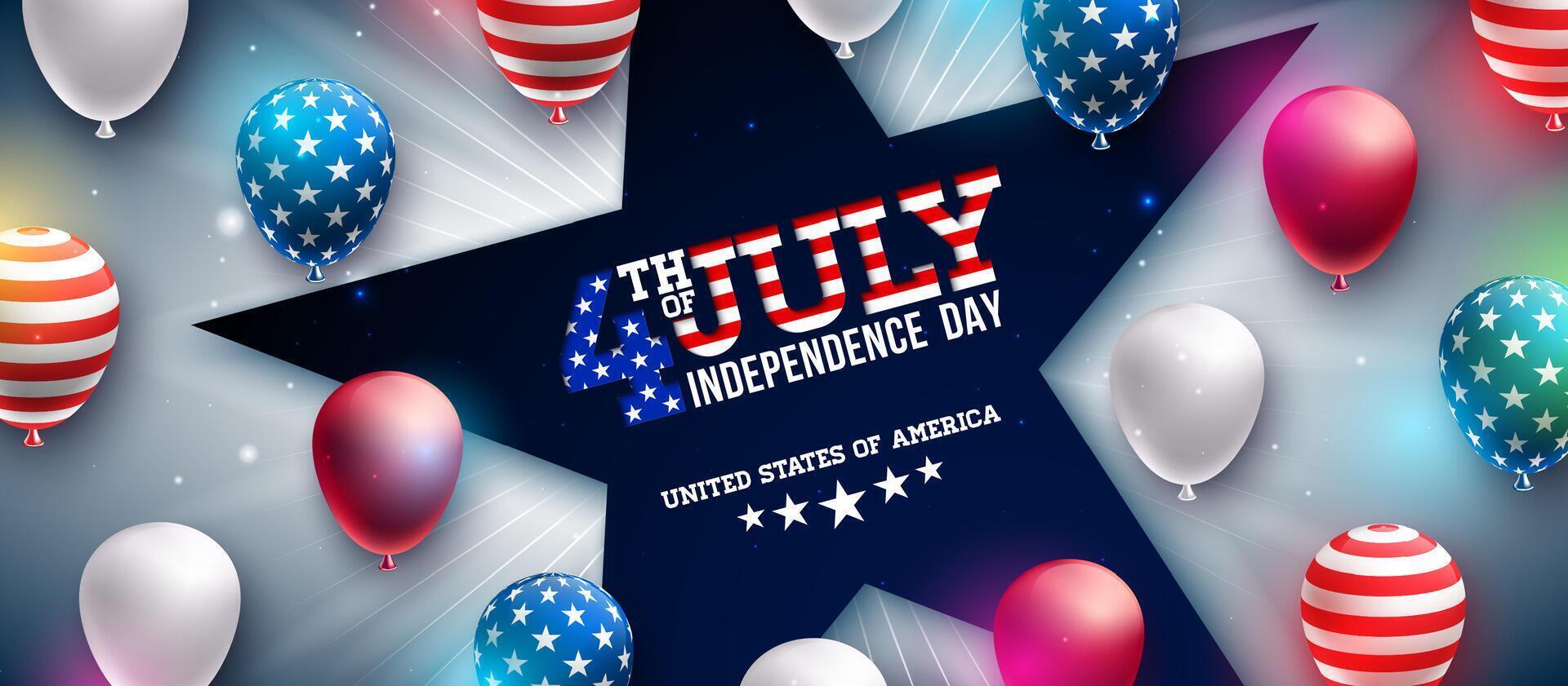 4th of July Independence Day of the USA Illustration with Star Symbol and American Flag Pattern Party Balloon on Light Background. Fourth of July National Celebration Design for Banner vector