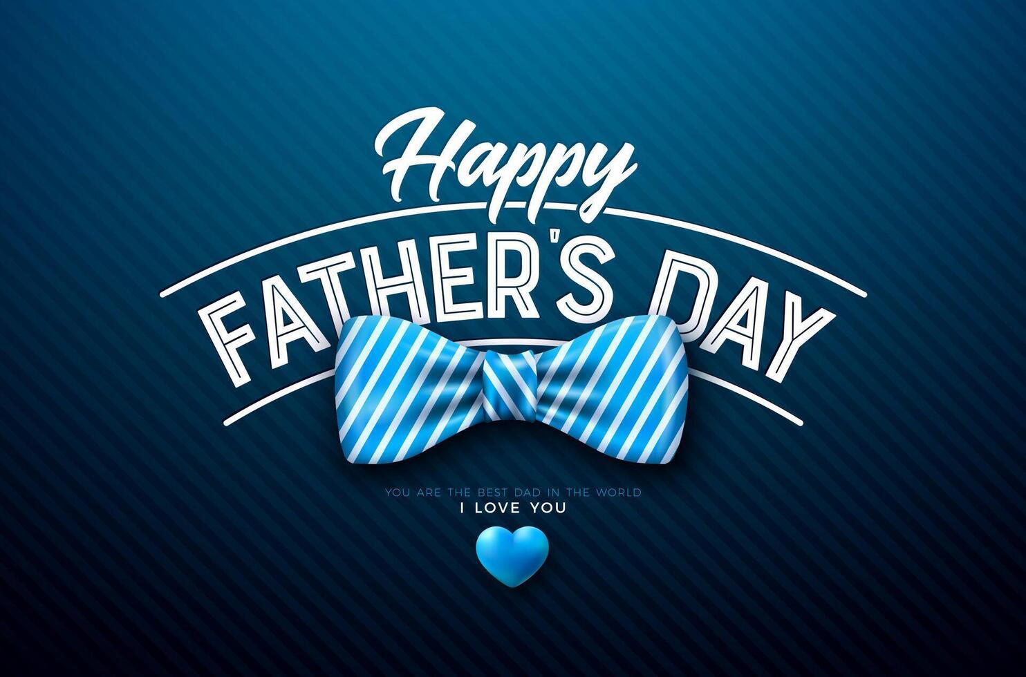 Happy Father's Day Greeting Card Design with Bow Tie and Typography Lettering on Blue Background. Celebration Illustration for the Best Dad. Fathers Day Template for Banner, Flyer Postcard vector