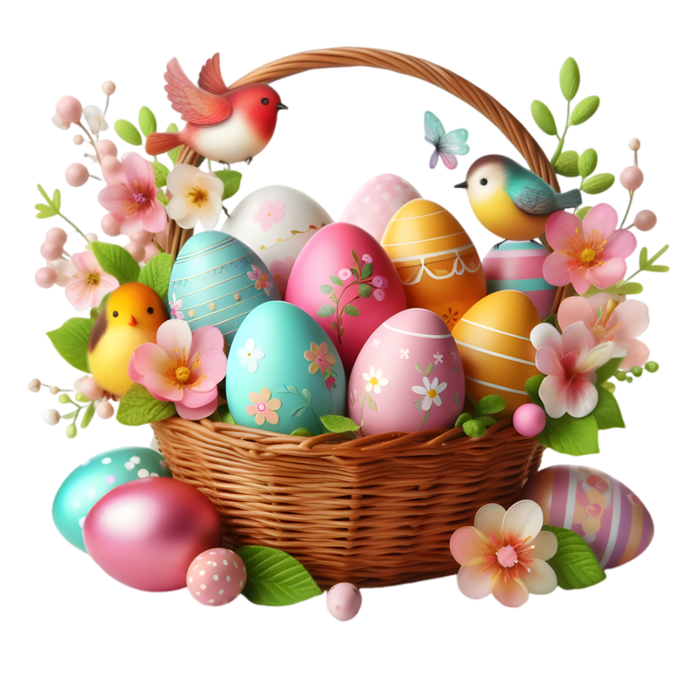 The beautiful basket of easter eggs png