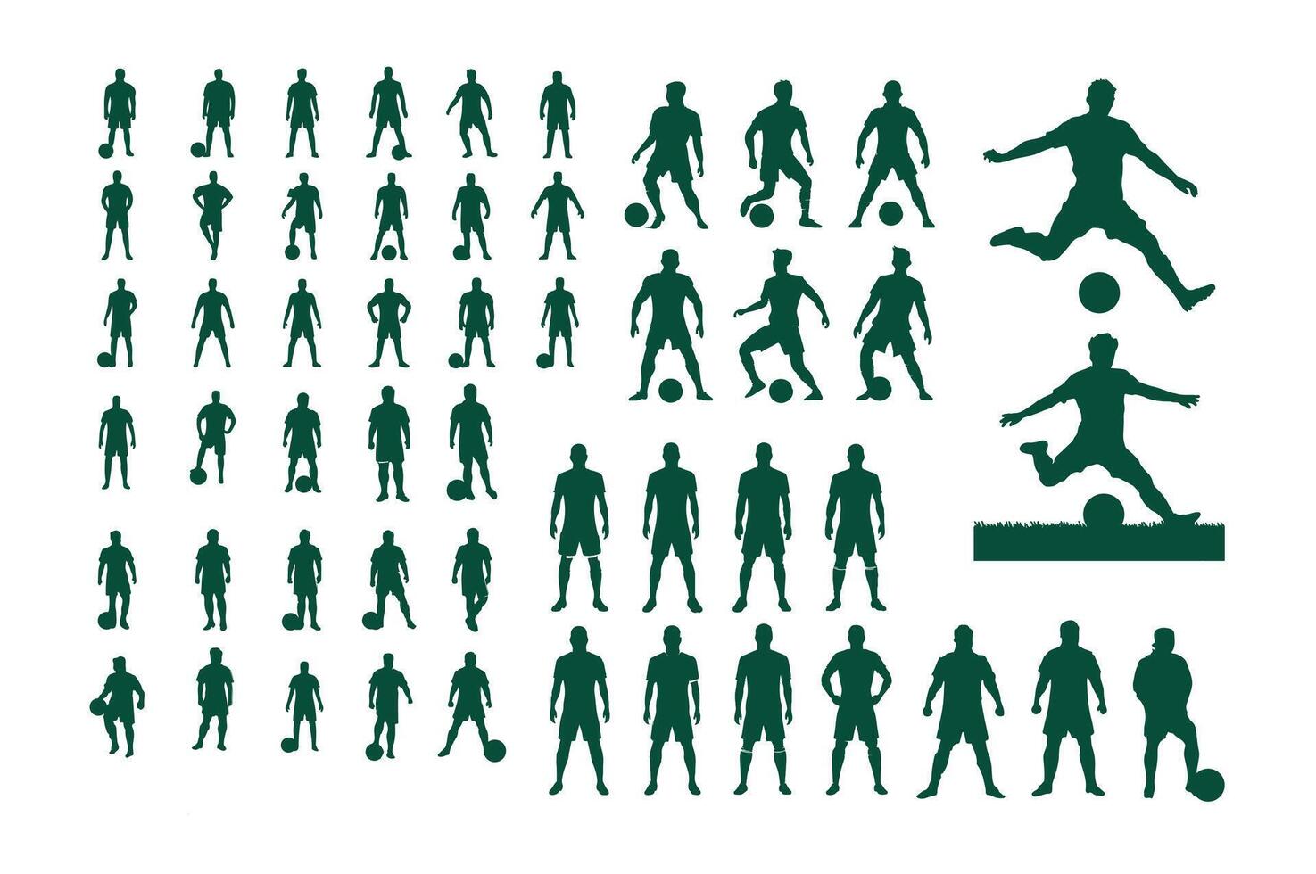 soccer player set silhouette illustration. Pro set of football soccer players collection, on white background, vector