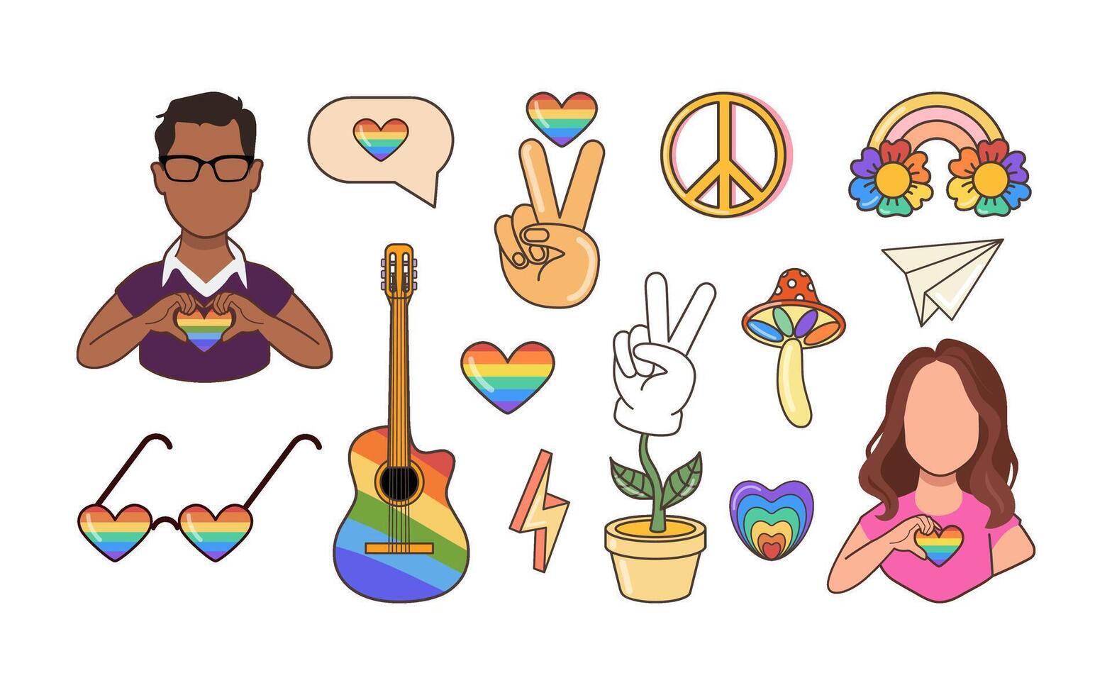 LGBTQ set. Symbols of the LGBT pride community. LGBT elements on white background. vector