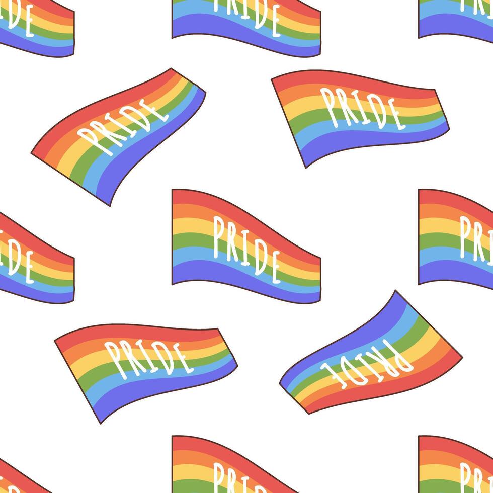 LGBTQ community flag in pride colores, seamless pattern. Gay parade celebration. LGBT flat style icon. Flat illustration in Groovy 70s style. vector