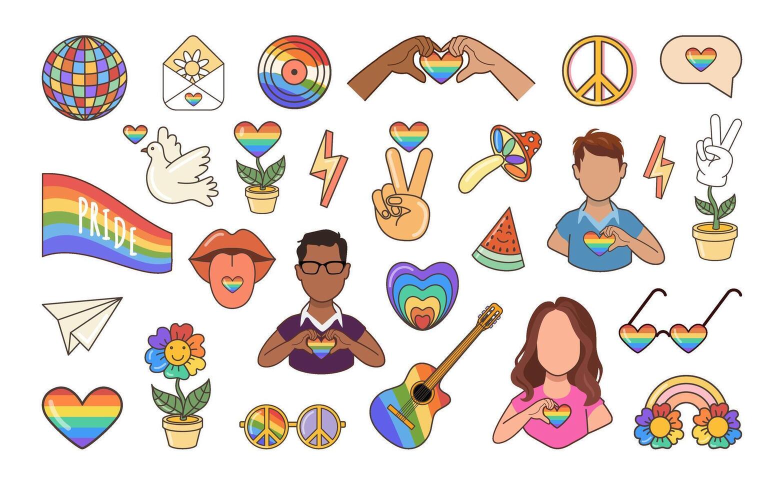 LGBTQ set. Symbols of the LGBT pride community. LGBT elements on white background. vector