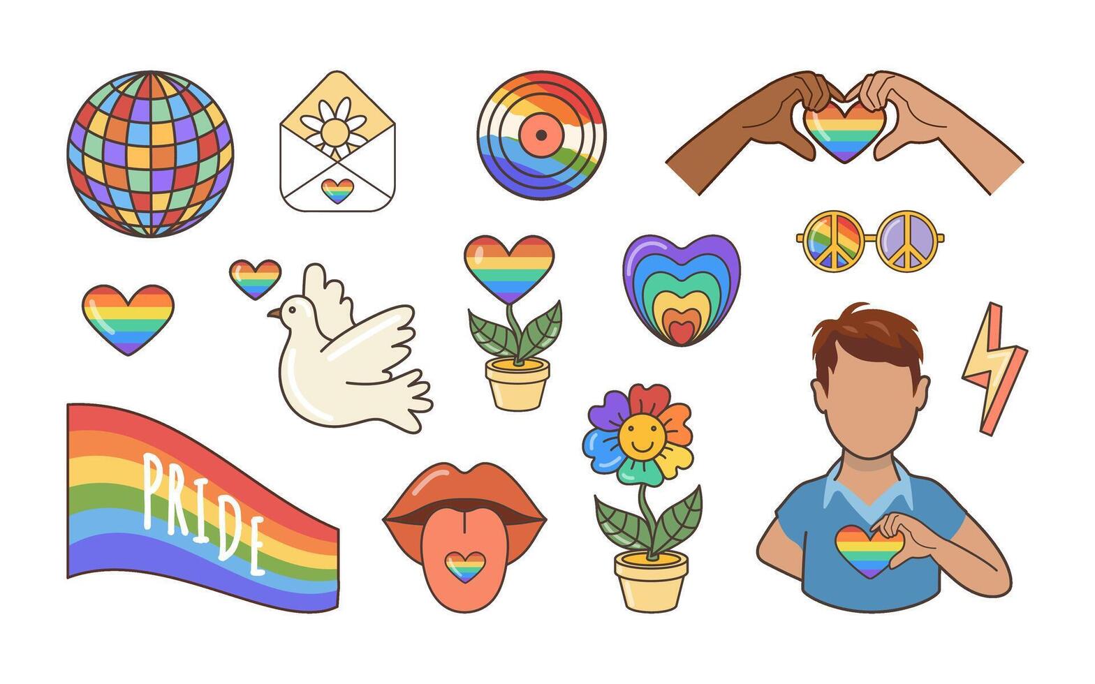 LGBTQ set. Symbols of the LGBT pride community. LGBT elements on white background. vector