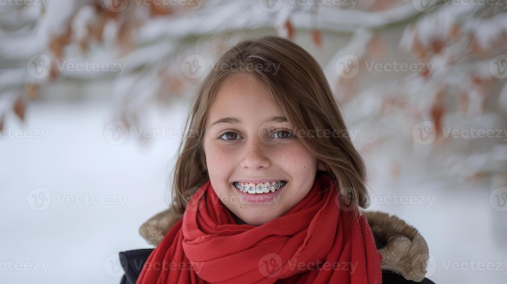 braces on teeth Beautiful red lips and white teeth with metal braces. A girl's smile. photo