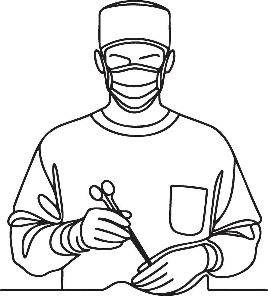 Surgeon Doing Surgery Line Art. vector