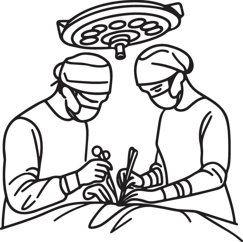 Surgeon Doing Surgery Line Art. vector