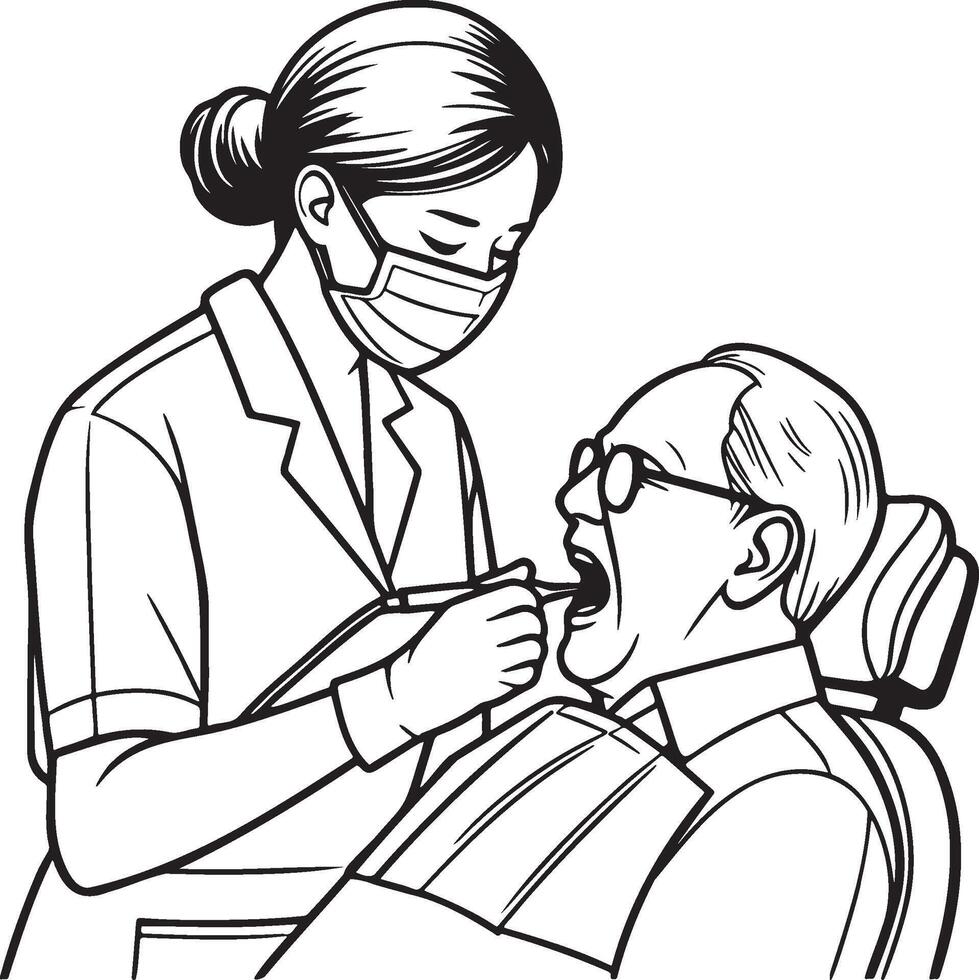 Dentist Diagnosing a Patient Illustration. vector