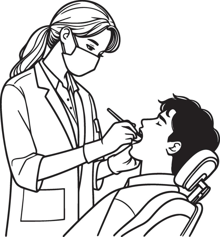 Dentist Diagnosing a Patient Illustration. vector