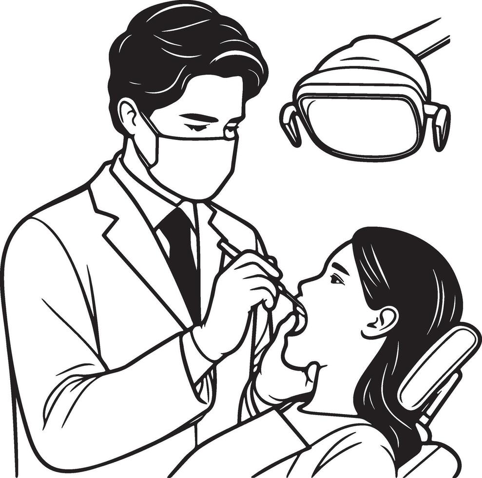 Dentist Diagnosing a Patient Illustration. vector