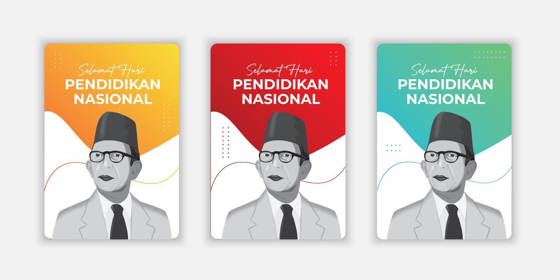 flat design happy national education day of indonesia set collection vector