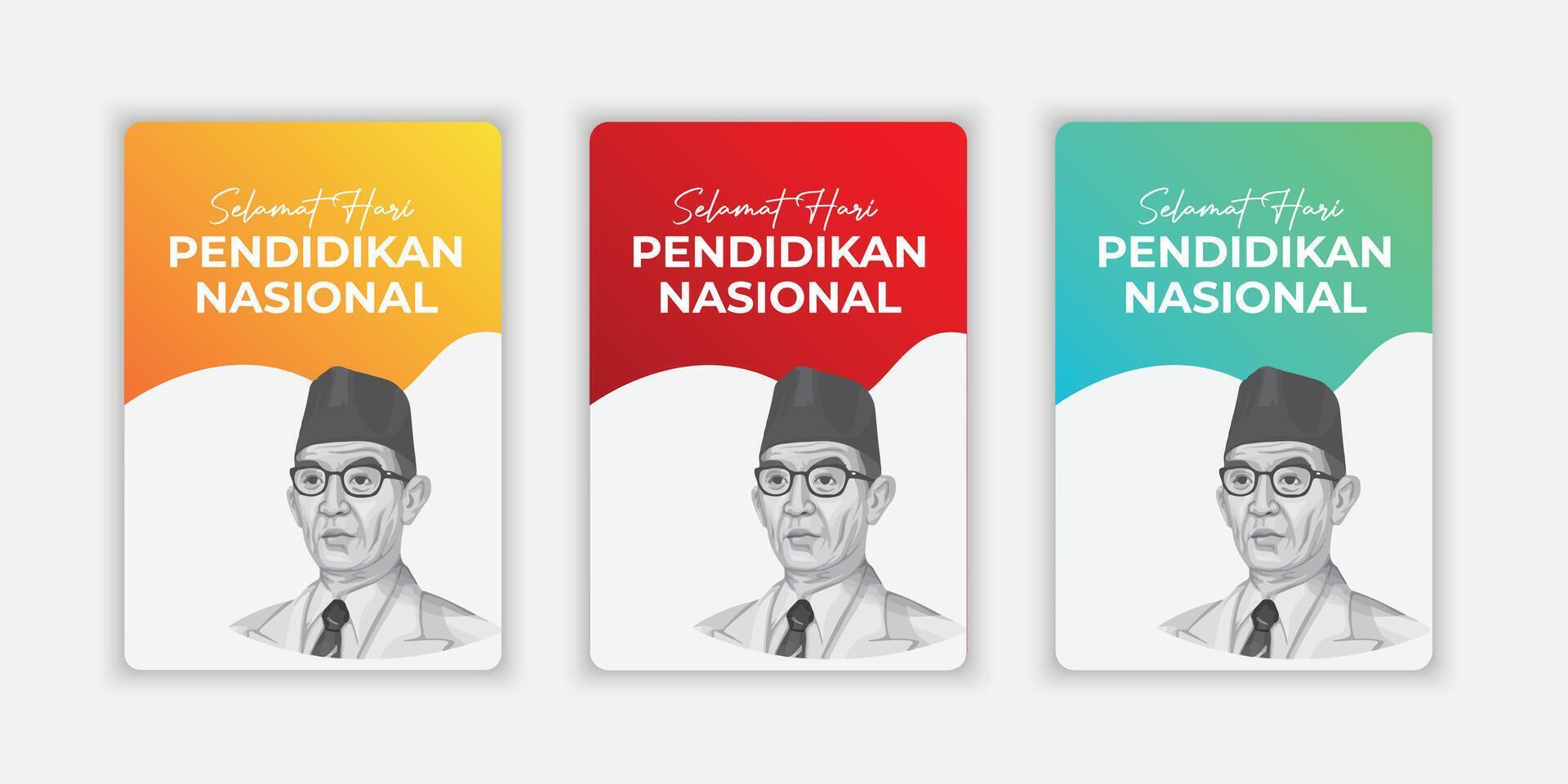 flat design happy national education day of indonesia set collection vector