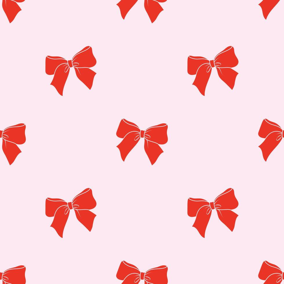 Cartoon bows seamless pattern. Birthday gifts red ribbon decoration print, hand drawn silk bow-knot for holidays present boxes flat background illustration. vector
