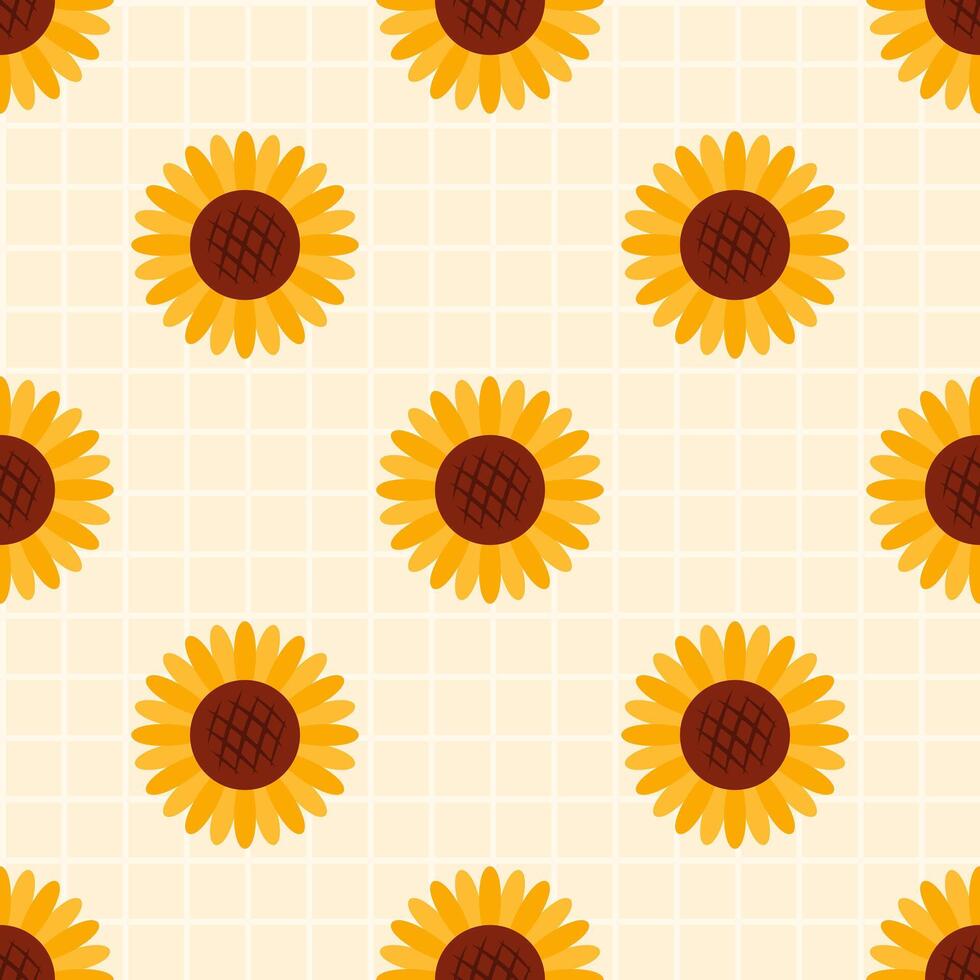 Seamless pattern with sunflowers in flat style. Botanical background. Cottage core illustration isolated on white background. Ideal for cards, logo, decoration, spring and summer design vector