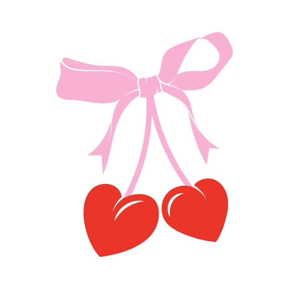 Cherry with bow in cartoon style. Cute trendy design. funky illustration. Ballet-core, coquette-core print. vector