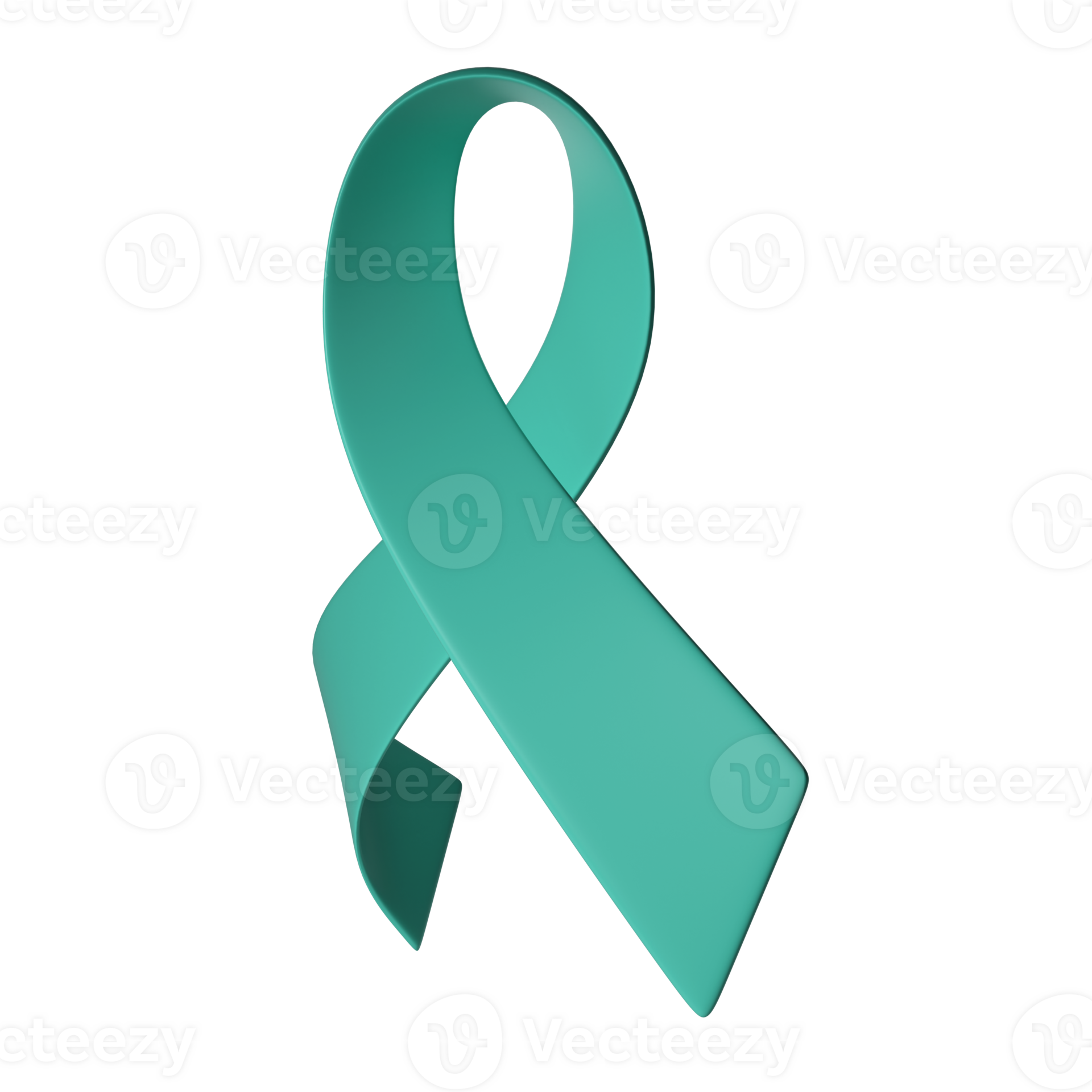 3d teal ribbon icon illustration. Awareness for cervical Ovarian Cancer