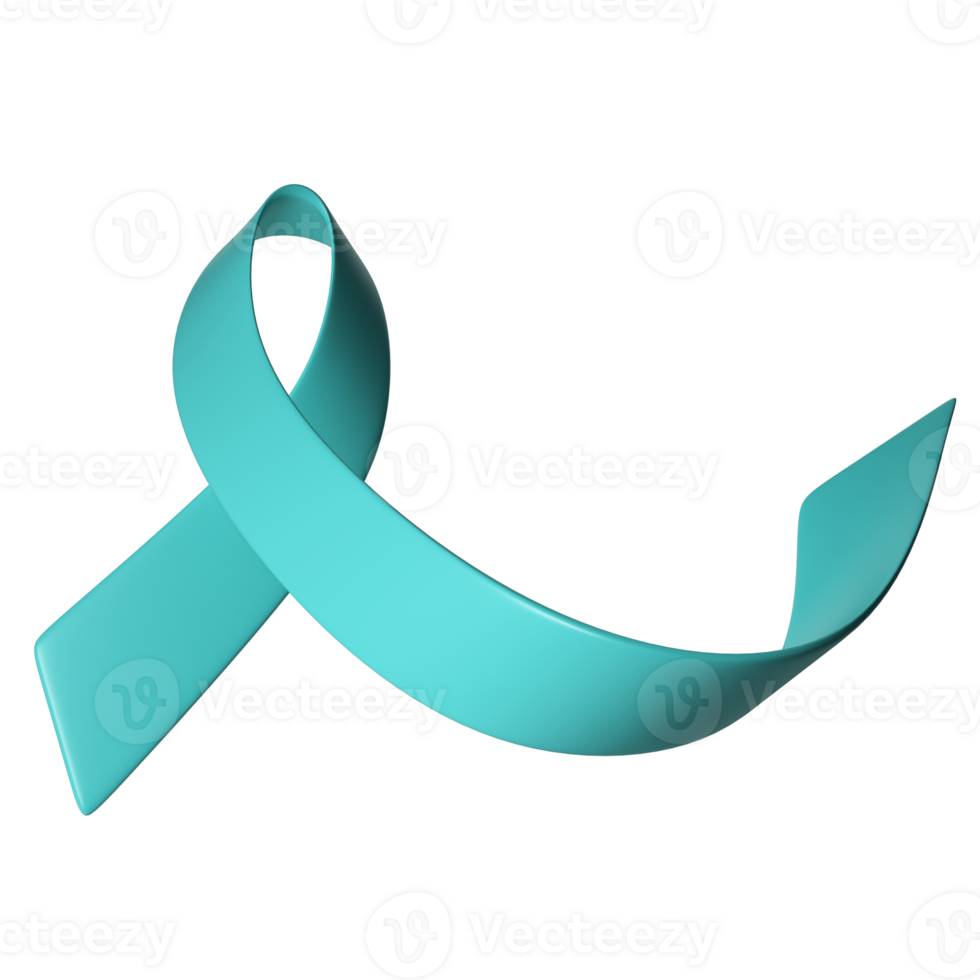 3d Ovarian Cancer Awareness Month Teal Color Ribbon Ovarian Cancer, Polycystic Ovary Syndrome, Post Traumatic Stress Disorder, Obsessive Compulsive Disorder for poster png