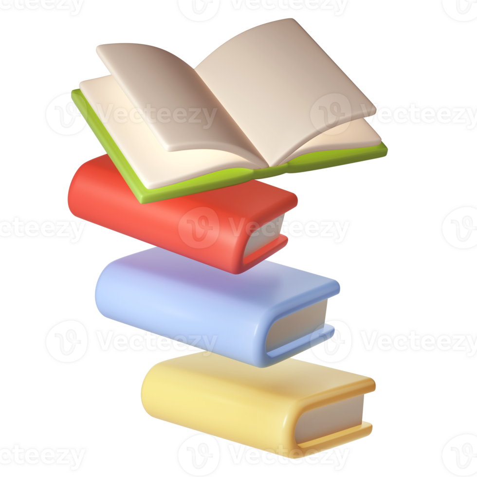 3D Stack of Book back to school, university or college graduate Icon. Render Education or Business Literature. E-book, Encyclopedia, Textbook Illustration png