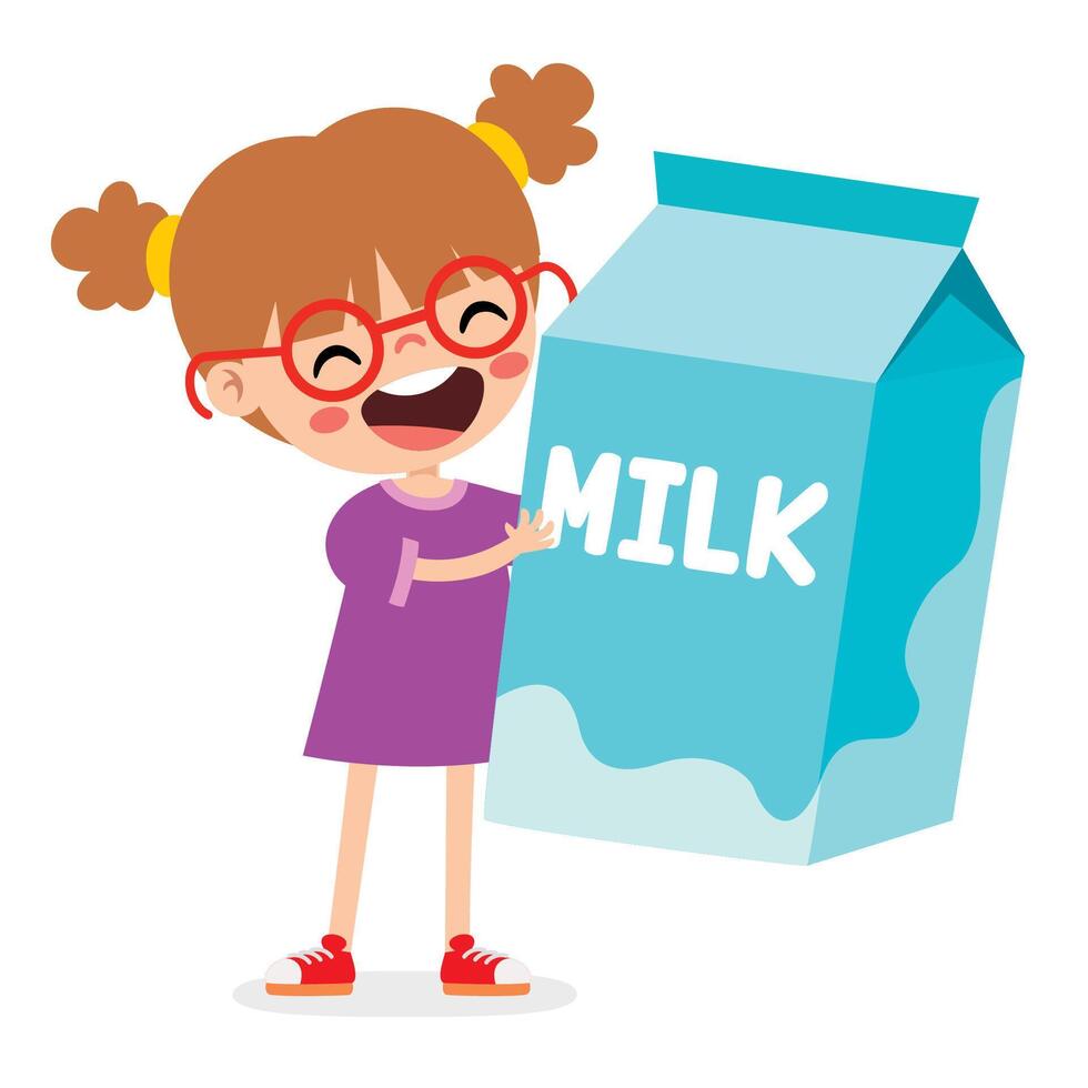 Cute Cartoon Kid Drinking Milk vector