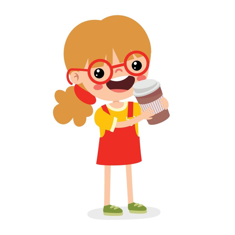 Cute Cartoon Kid Drinking Coffee vector