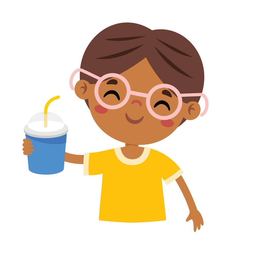 Cute Cartoon Kid Drinking Soda vector