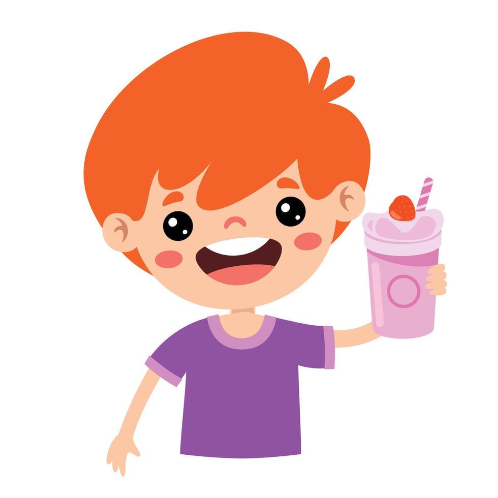 Cute Cartoon Kid Drinking Milkshake vector