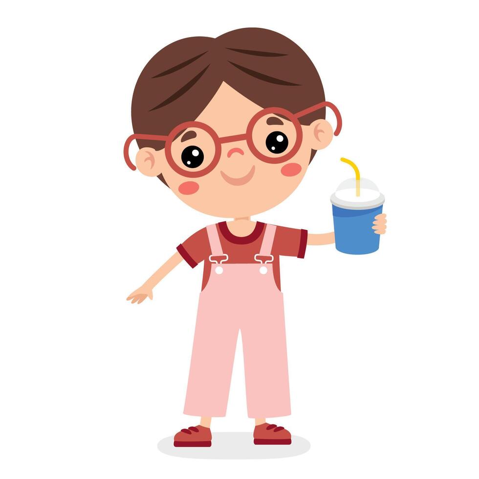 Cute Cartoon Kid Drinking Soda vector