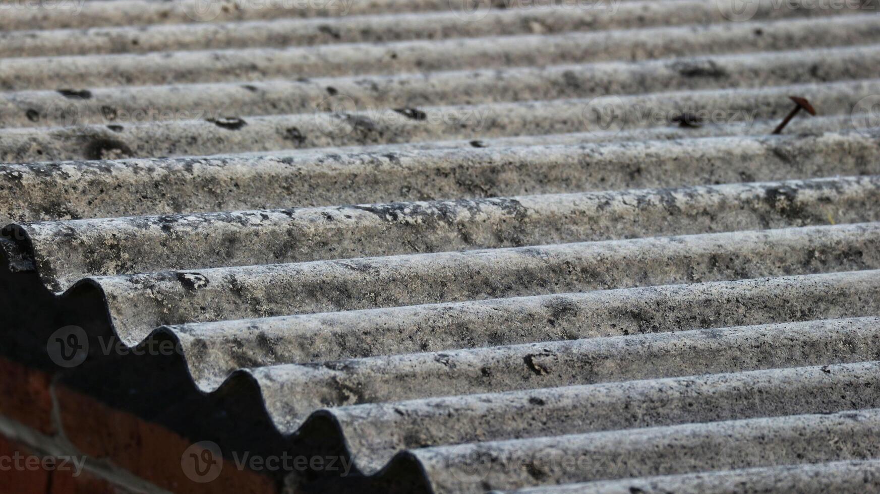Asbestos roof tiles that have started to become ugly, originally gray in color are starting to show black spots. photo