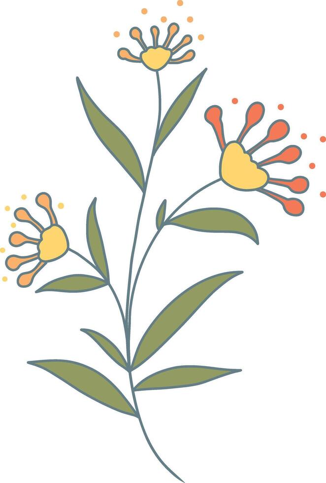 Hand Drawn Floral Botanical Branch. Isolated on White Background. Isolated Element vector