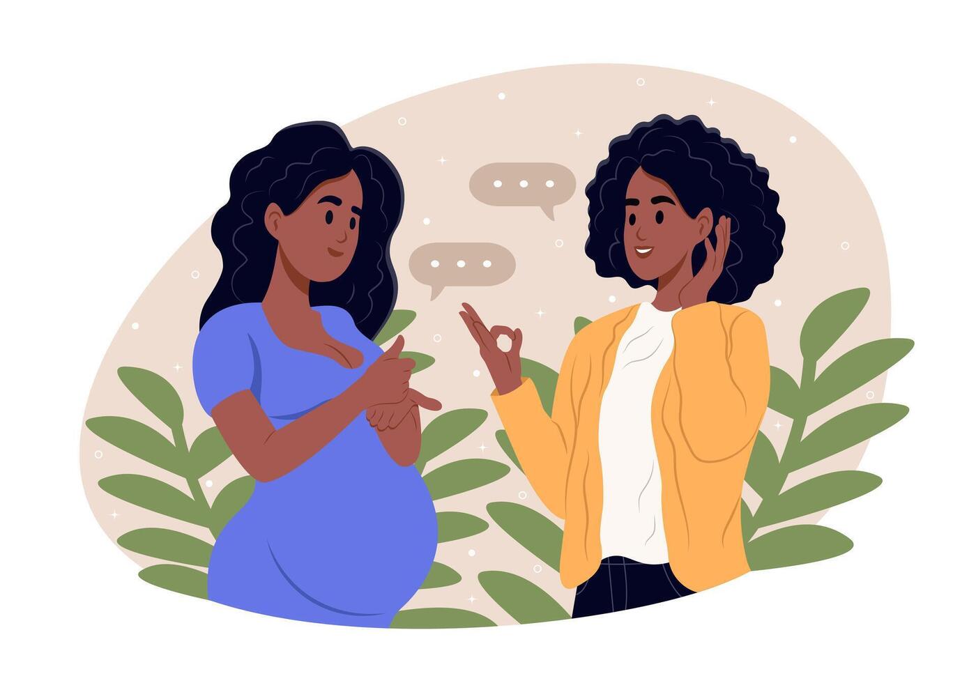 A pregnant woman communicates in sign language. vector
