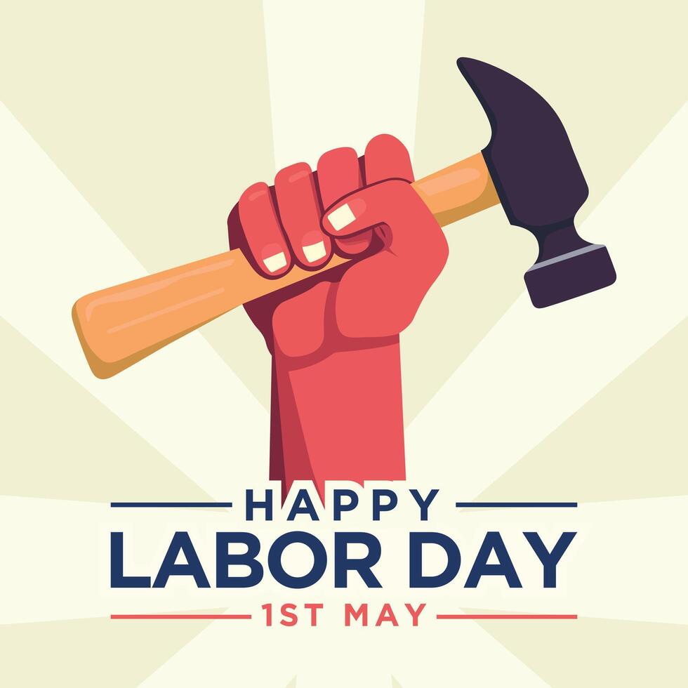 Illustration of hand holding hammer. labor day concept. vector