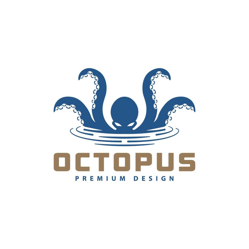 Illustration of the kraken logo, octopus logo coming out of the water vector