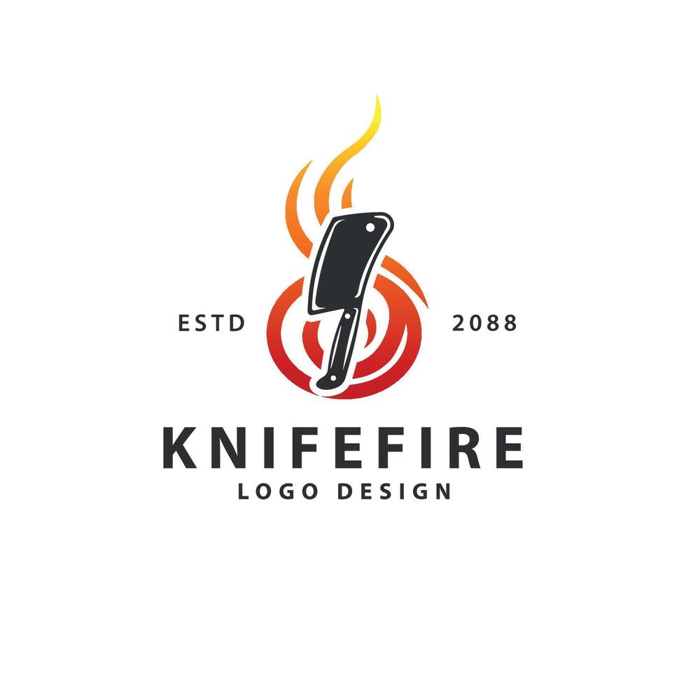 Kitchen knife on fire, vintage logo fire knife logo vector