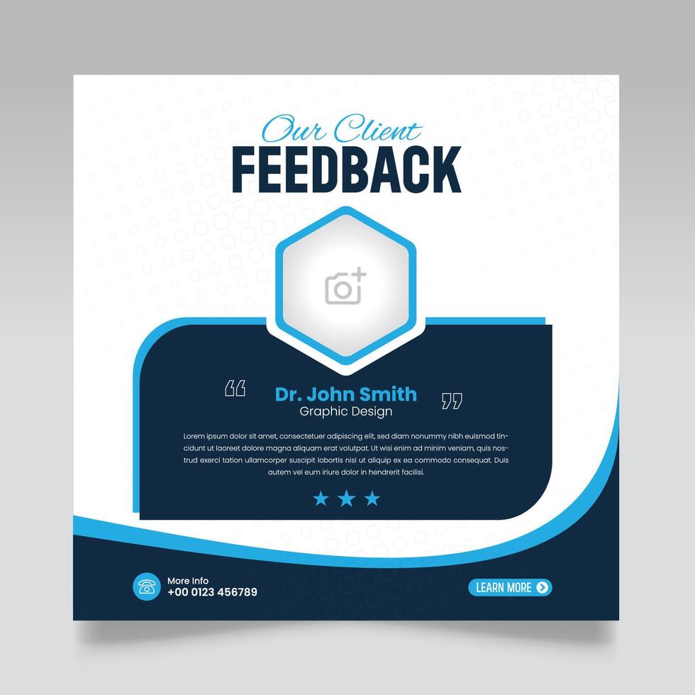 Client feedback review or client testimonial design for social media post. customer service feedback template. client testimonial comment or quote square design vector