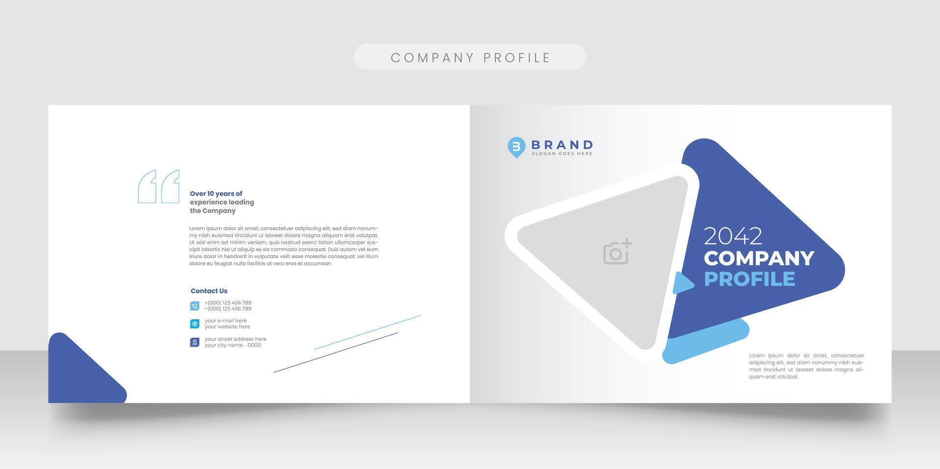 Creative corporate modern bi fold landscape company profile and brochure template annual report or book cover design. vector