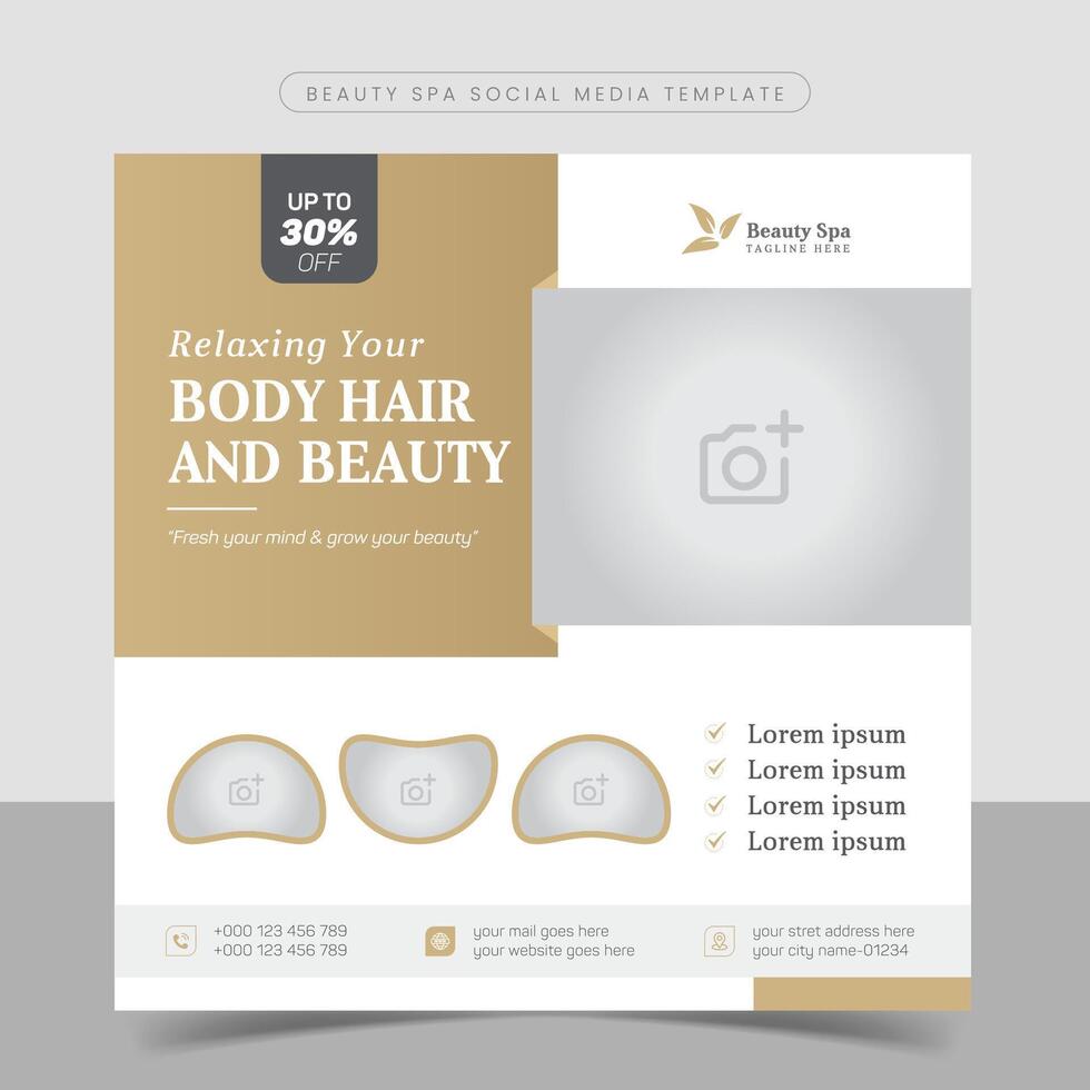 Relaxing body spa treatment social media banner post template. square beauty center makeup social media post design template. vector