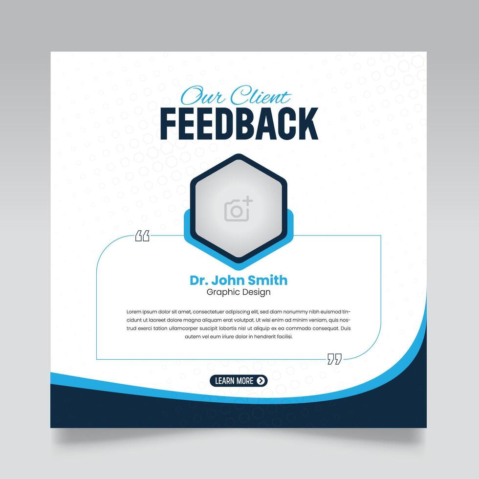 Client feedback review or client testimonial design for social media post. customer service feedback template. client testimonial comment or quote square design vector