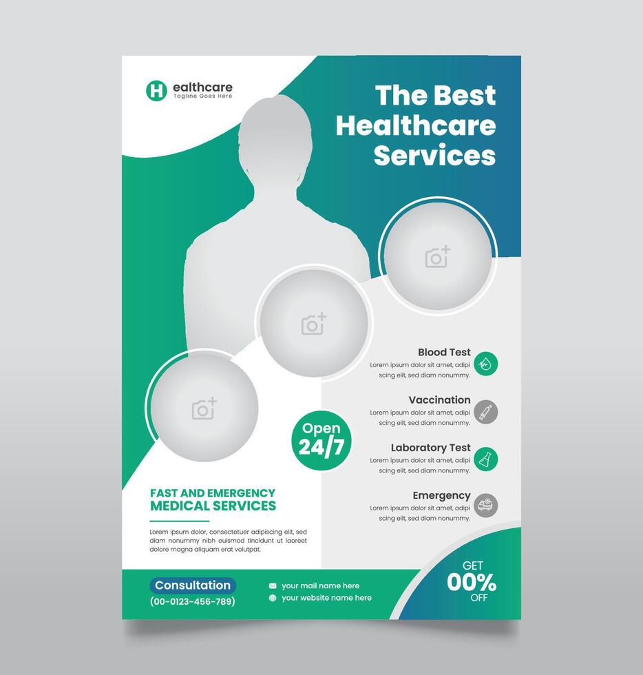 Medical Healthcare Business poster pamphlet flyer design template in A4 size. Medical flyer design for healthcare advertisement. vector