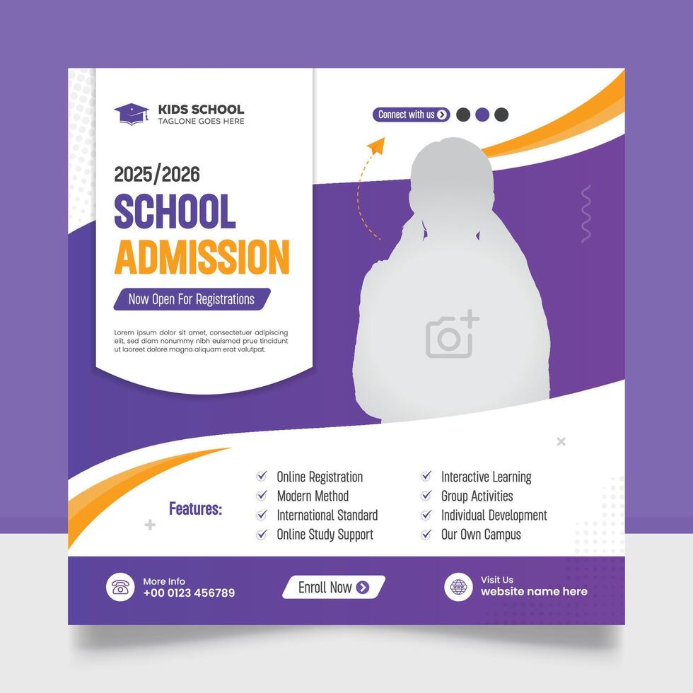 School admission social media post, Back to school admission promotional social media post banner template. Back to School admission social media post or flyer Design. vector